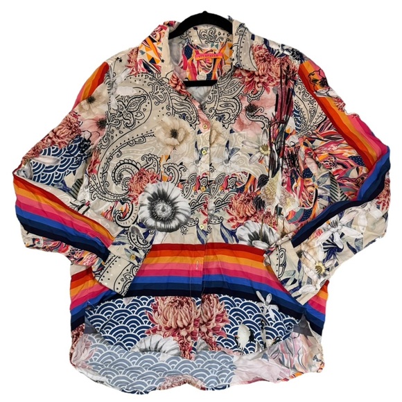 Vilagallo mixed media rainbow long sleeve button up blouse XL / 42 - Picture 1 of 8